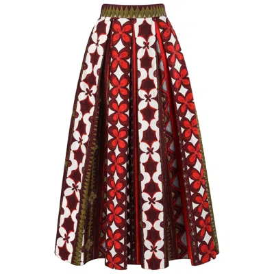 Pre-owned Valentino "bambolina" Multicolor Floral Mosaic Print Pleated Maxi Skirt In Brown