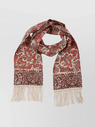 Valentino Bandeau Scarf With Fringed Edges And Paisley Pattern In Red