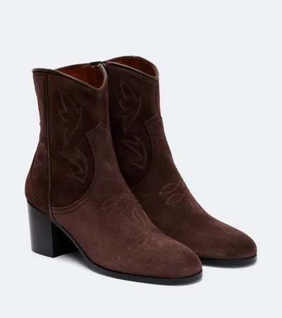 Valentino Garavani Bard Embroidered Suede Ankle Boots In Brown