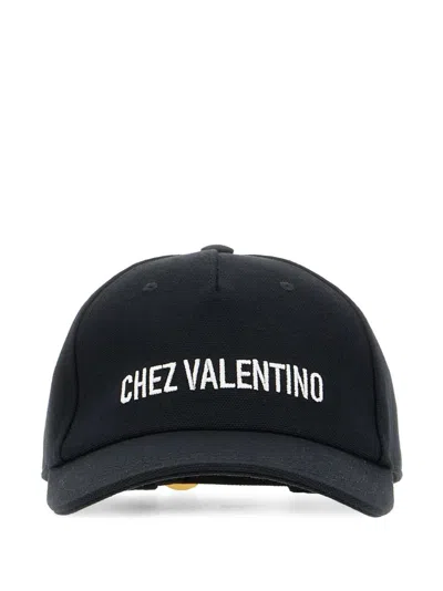 Valentino Garavani Chez Valentino Cotton Baseball Cap With Embroidery In Black