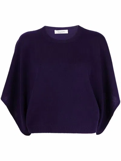 Valentino Batwing-sleeve Knitted Top In Plum