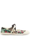 Valentino Bay By Bay Ballerina Trainer In Jacquard Fabric With Floral Embroidery In Green