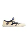 Valentino Bay By Bay Ballerina Rubber-trimmed Printed Silk-jacquard Sneakers In Navy