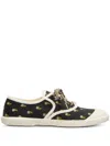 Valentino Black Cotton Sneakers With Floral Pattern And Rubber Sole In Black