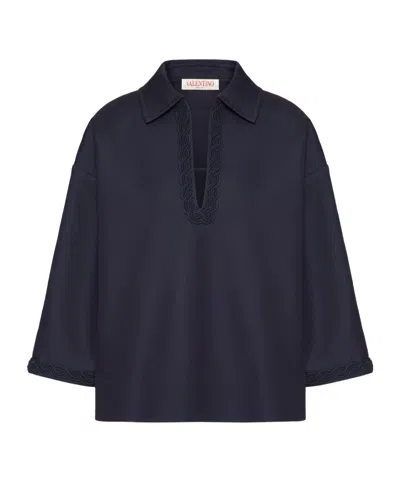 Valentino Bead-embellished Polo Blouse In Black
