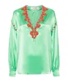 Valentino Bead-embroidered Silk Blouse In Green