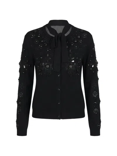 Valentino Beaded Bow Cardigan In Black