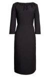 Valentino Beaded Bow Detail Crepe Couture Sheath Dress In Black