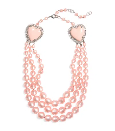 Valentino Garavani Beaded Coeur Hyperbole Layered Necklace In Pink