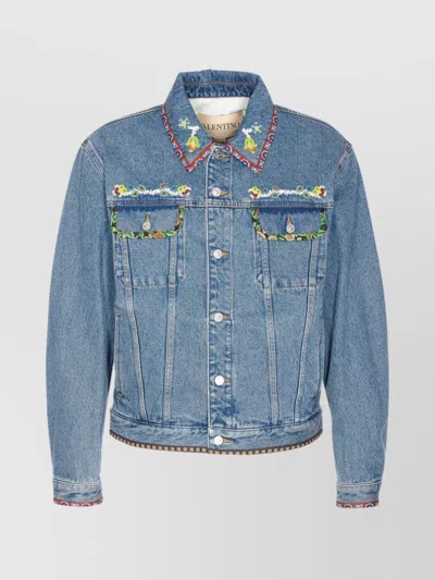 VALENTINO BEADED DENIM JACKET EMBROIDERED STITCHING