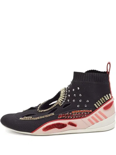 Pre-owned Valentino Garavani Beaded-detail Sock Sneakers