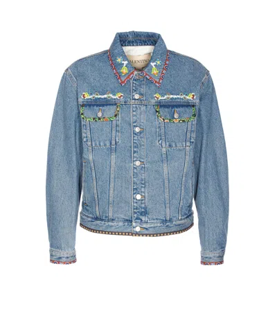 VALENTINO BEADED EMBROIDERY AND PRINTED EDGES DENIM JACKET
