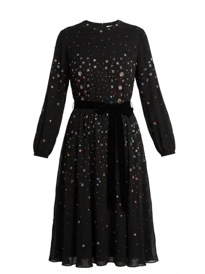 Valentino Beaded Floral Dress In Black