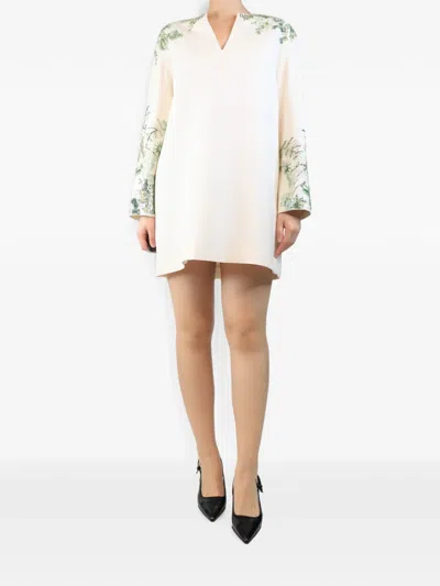 Pre-owned Valentino Beaded Floral-embellished Mini Dress In White