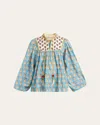 Valentino Beaded Pinstripe Floral-print Blouse In Multi