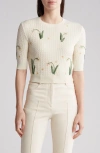 VALENTINO BEADED SHORT SLEEVE CROP SWEATER