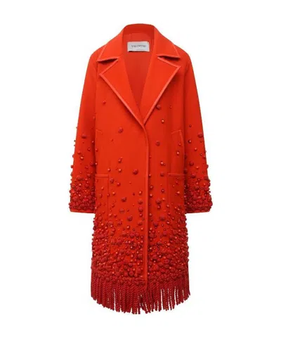 Valentino Beaded Single-breasted Coat In Red