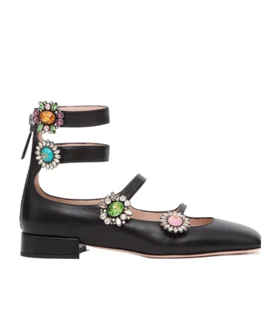 Valentino Garavani Beaded Strappy Ballet Shoes In Black
