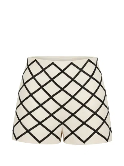 Valentino Bead-embellished Diamond-patterned Shorts In White