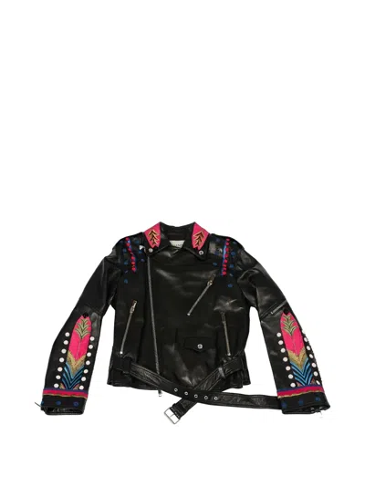 Valentino Bead-embellished Leather Jacket In Black