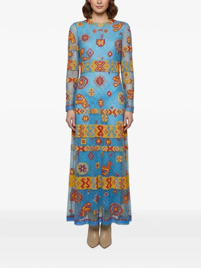 Pre-owned Valentino Bead-embellished Maxi Dress In Blue