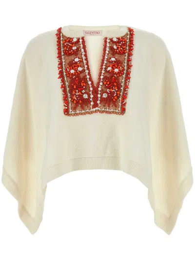 Valentino Bead-embellished Poncho In Neutral