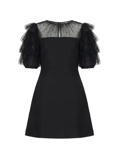 Valentino Bead-embellished Ruffled Midi Dress In Black