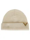 Valentino Cashmere Ribbed Folded Cuff Beanie Knitted In Avorio