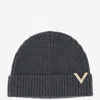 Valentino V-plaque Virgin-wool Beanie In Grey