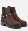 Valentino Beatle Rockstud Suede Chelsea Boots In Brown