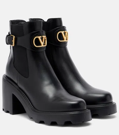 Valentino Garavani Beatle Vlogo Leather Ankle Boots In Black