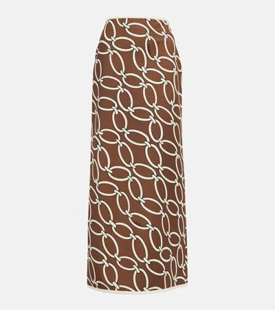 Valentino 1967 Chain-link Print Maxi Skirt In Chestnut Cream Ivory