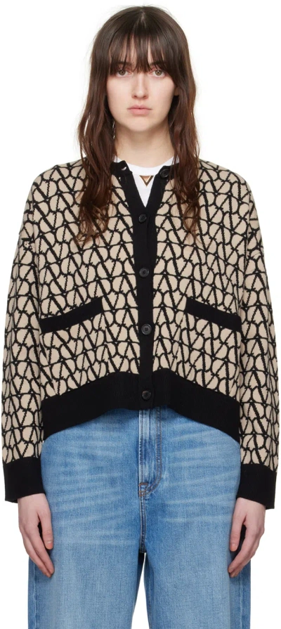 Valentino Toile Iconographe Virgin Wool Cardigan In Neutrals