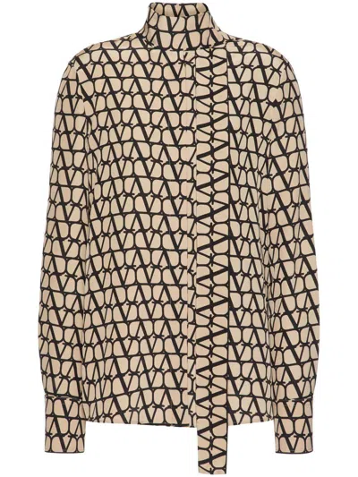 Valentino Beige And Black Striped Shirt For Women In Tan