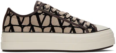 Valentino Garavani Beige & Black Toile Iconographe Totaloop Sneakers In Nero/fondant/ivory