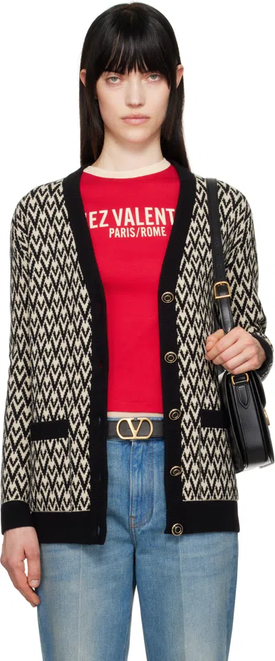 VALENTINO BEIGE & BLACK 'TOUTE LA V' CARDIGAN