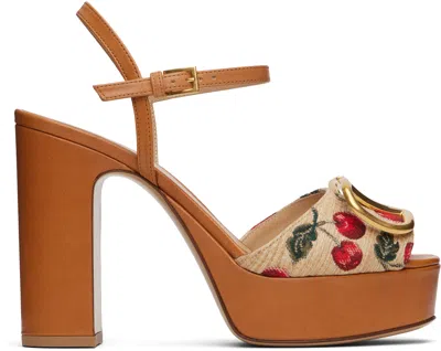 VALENTINO GARAVANI BEIGE & BROWN VLOGO SIGNATURE CHERRYFIC PLATFORM SANDALS