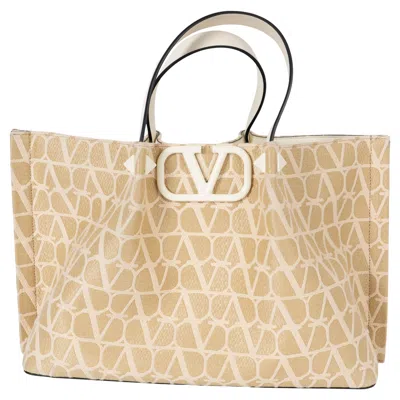 Pre-owned Valentino Garavani Valentino Beige & Cream Canvas Iconograph Tote Bag In White