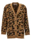 Valentino V-neck Animalier Cardigan Front Pockets In Beige