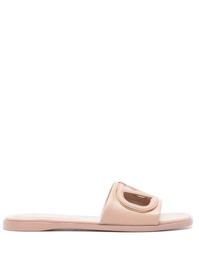 Valentino Garavani Women's Vlogo Cut-out Leather Slides In Powder