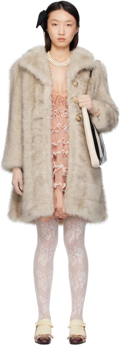 Valentino Beige Button Faux-fur Coat