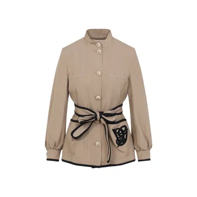 Valentino Beige Caban Embroidered Logo Vg Jacket In Neutral