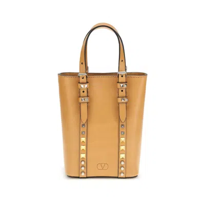 Valentino Garavani Beige Calf Leather Bos Taurus Shoulder Bag In Brown