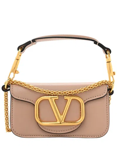 Valentino Garavani Valentino Beige Calfskin Leather Vlogo Micro Loco Shoulder Bag (authentic Pre-  Loved) In Pink