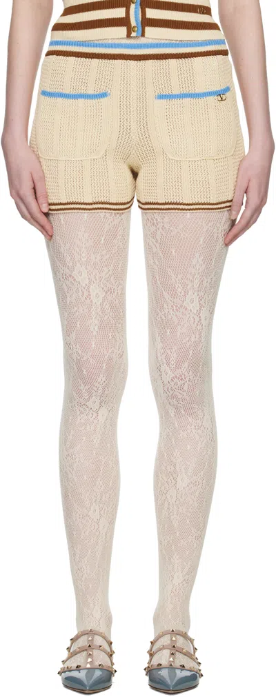 Valentino Beige Cotton Shorts In Multi