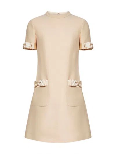 Valentino Beige Crepe Couture Short Dress With Bows In Nude
