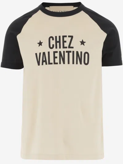VALENTINO BEIGE CREWNECK LOGO T-SHIRT
