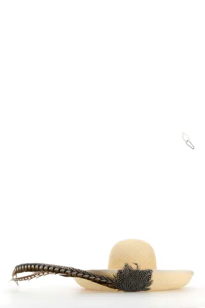 Valentino Garavani Beige Embellished Straw Hat In Neutral