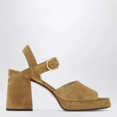 Valentino Garavani Beige Fawcette Platform Sandals In Split Leather In Brown