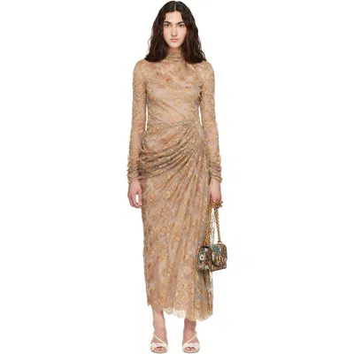 Valentino Beige Feather Lace Maxi Dress